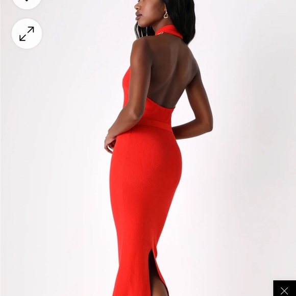 Lulus Flirty Sunshine Red Ribbed Halter Midi Sweater Dress - Size XS - Picture 6 of 6